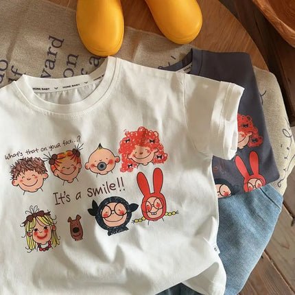 Boys Short Sleeved T-shirt Summer Cute Cartoon Printed Girl Top Fashion 3-8-year-old Children Pullover