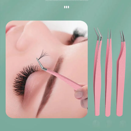 1pc/2/4/6pcs Tweezers for Eyelash Extension Pink Stainless Steel High Precision Lash Tweezers for Volume Fans Makeup Tools