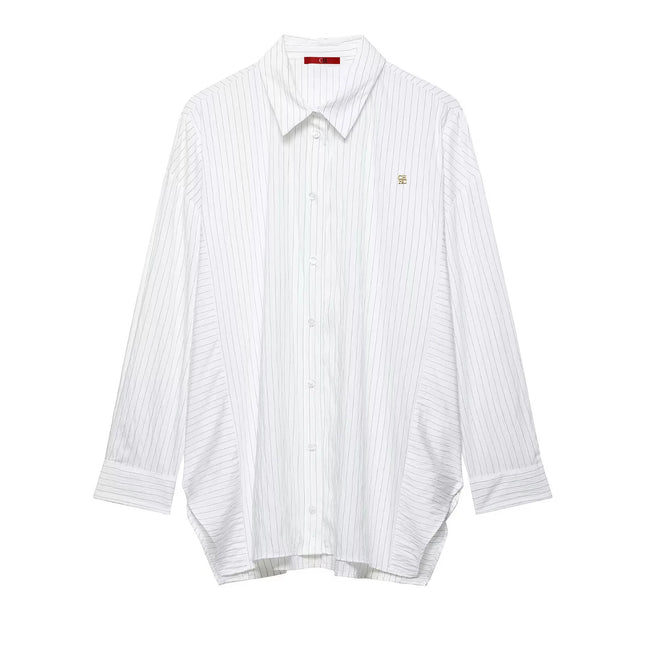 CH Woman's clothing - White vertical striped long-sleeved shirt - Buttoned neckline - With golden logo details