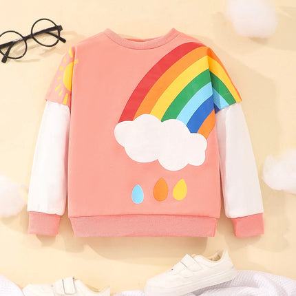 2024 Autumn Winter Boys and Girls Top Children Wear Long Sleeve Rainbow Print Cartoon Children's Wear Hoodies 3 4 5 6 7 Years