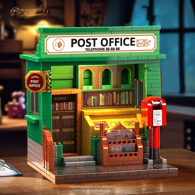 Mini Micro Brick Retro Post Office Coffee House Building Block Model, High Difficulty Assembly Puzzle, Christmas Gift