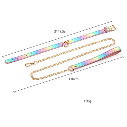 Adult SM Products BDSM Sex Toys Bondage Rainbow Neck Collar With Leash Sex Stimulation Flirting Toys Sexy Restraint For Couples