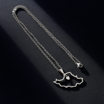 1Pcs New Stainless Steel Iran Map Hollow Heart Pendant Necklace Men's and Women's Versatile Sweater Chain Accessories Pendant