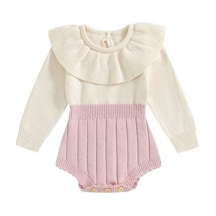 0-18M Infant Newborn Baby Girl Knit Sweater Romper Contrast Color Long Sleeve Jumpsuit Overall Spring Autumn Soft Clothes