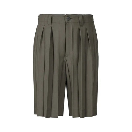 Mauroicardi Spring Summer Soft Black Pleated Shorts for Men High Waist Elegant Luxury Knee Length Straight Pants Clothes 2026
