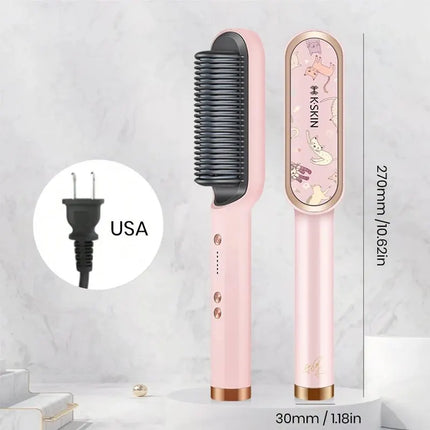 KSKIN 2 In 1 Hair Straightener Brush Multifunctional Professional Hair Straightening Comb Anti-Scald Quick Heating Hair Styling