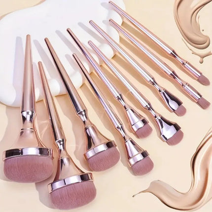 9pcs Rose Gold Makeup Brush Set Eyeshadow Blush Highlighter Foundation Concealer Blending Brush Fluffy Women Beauty Tool