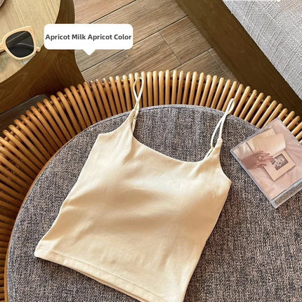 New Women's Slim Fit Tank Top Pure Color Summer Outerwear with Chest Pad Bal Base irt Sli Versatile Casual Wear