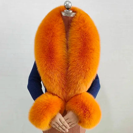Winter Natural Fox Fur Scarf And Cuff Set Women Jacket Fur Collar Authentic Neck Warm Scarves Luxury Fluffy Fox Fur Shawl
