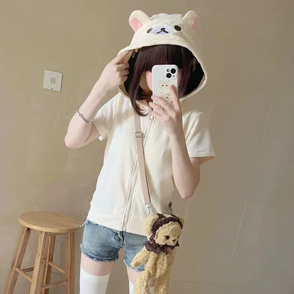 Japanese Cute Core Bear Ears Subculture Slim Fit Zip Up Hoodie Spring Summer New Sweet Girl Sweatshirts Cardigan Jacket Y2k Top