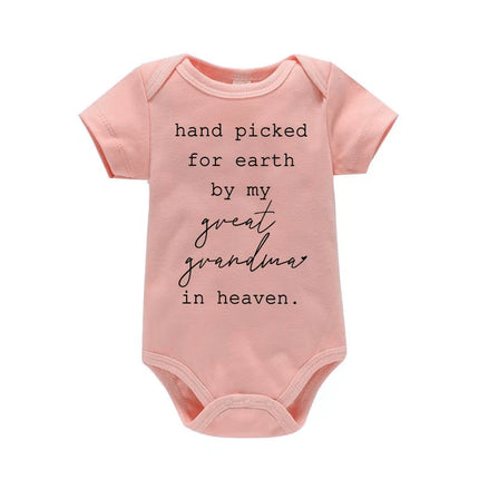 Hand Picked for Earth By My Great Grandma in Heaven Cute Casual Newboorn Baby Girls Boys  Romper Summer Infant Jumpsuits