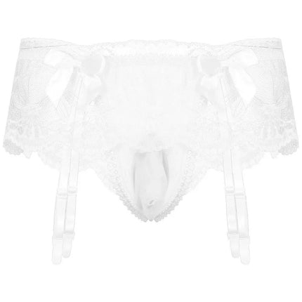 Sexy Men's Panties Sissy Lace Transparent Bowknot Lingerie Men Bulge Pouch Briefs Underwear Pump Man Briefs With Garter