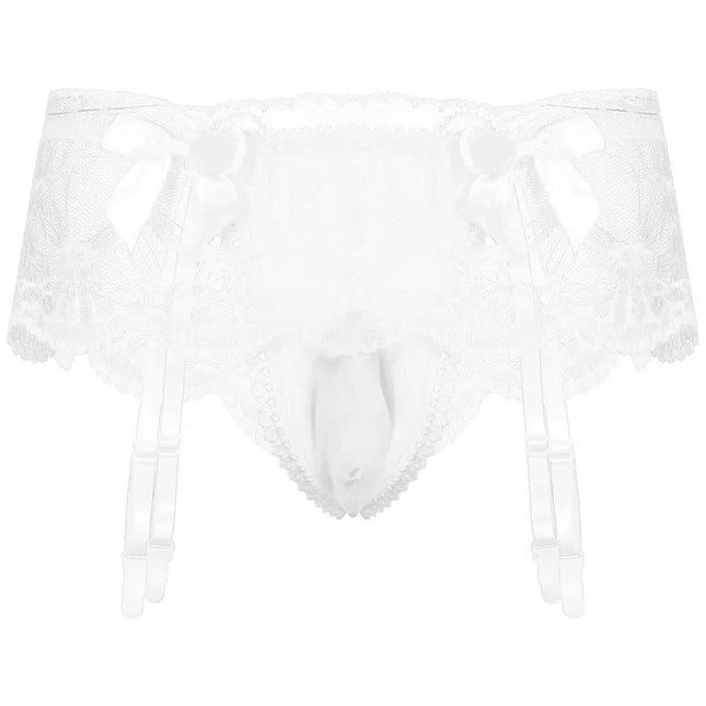 Sexy Men's Panties Sissy Lace Transparent Bowknot Lingerie Men Bulge Pouch Briefs Underwear Pump Man Briefs With Garter