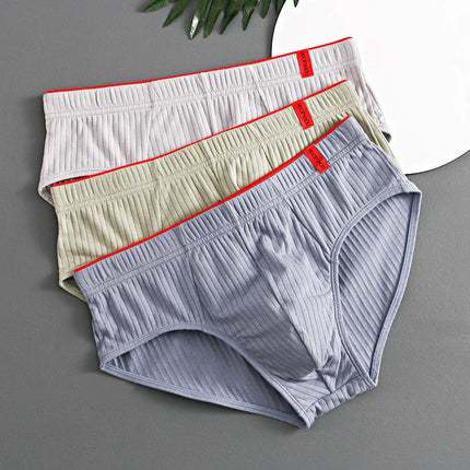 1/3PCS Men Briefs Mid Waist Elastic Soft Breathable Anti-septic U Convex Striped Solid Color Casual Men Underpants underwear men