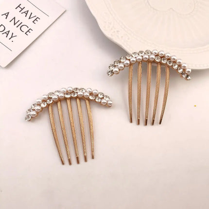 Pearl Rhinestone Metal Pan Hair Insert Comb Ball Head New Year Pan Hair Comb Hairpin Mother's Day Holiday Gift Hair Accessory