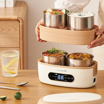 300W Smart Electric Lunch Box 304 Stainless Steel Food Insulation Bento Lunch Box Portable Office Fast Heating Food Heater 2L