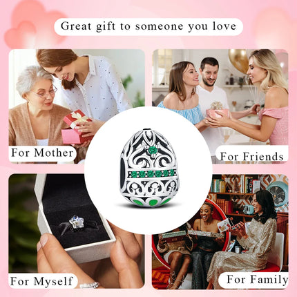 New 925 Sterling Silver Easter Egg Charm European-style Floral Pattern Cutout Charm Fit Original Bracelet DIY Woman Jewelry Gift