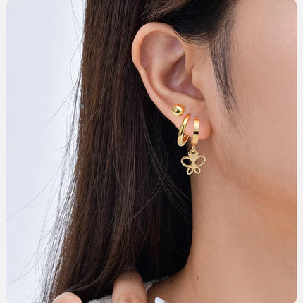 Vnox 6pcs/set Stainless Steel Stud Hoop Earrings Simple Classic 18K Gold Plated Earrings For Women Holiday Jewelry Set Wholesale