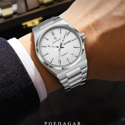 POEDAGAR Original Men's Watch Date Week Waterproof Luminous Stainless Steel Watches For Men Business Men's Quartz Wristwatch Reloj