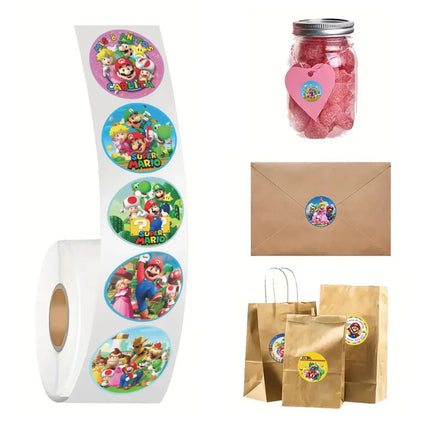 500PCS Super Mary Anime Cartoon Diy Label Luggage Graffiti Decal Mario Bros Roll Stickers Cartoon Kids Party Candy Sticker Decor