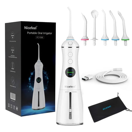 Oral Irrigator Dental Water Flosser LED Display Screen Waterproof  Dental Water Jet Floss 300ML Water Tank 6 Modes 5 Nozzles