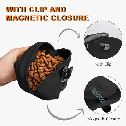 Silicone Dog Treat Pouch-Small Training Bag-Portable Dog Treat Bag for Leash with Magnetic Closure and Waist Clip airtight seale