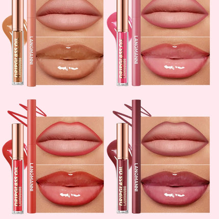 2pcs/Set Smooth Lip Liner+Lip Gloss Set Waterproof Liner Lip Combo Makeup, Long-Lasting Moisturizing Makeup Plump