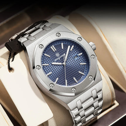 PAAZOMU Luxury Business Watches for Men Date Week Stainless Steel Quartz Man Watch Waterproof Luminous Fashion Men's Wristwatch