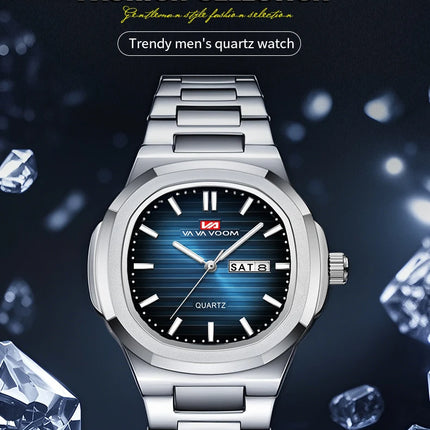 VA VA VOOM Square Luxury Men Wristwatch Waterproof Luminous Date Stainless Steel Male Clock Business Sports Quartz Watch for Men