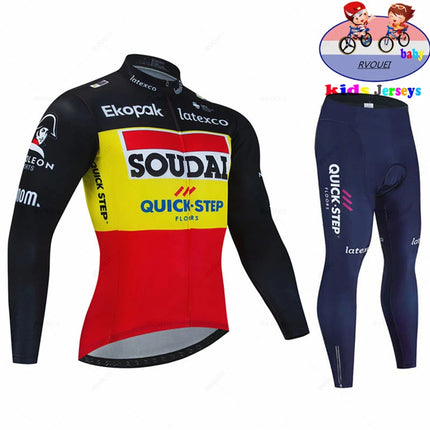Soudal Quick Step Baby Cycling Clothing Children Long Sleeve Jersey Set Breathable Sportswear Kids Bicycle Maillot Ciclismo