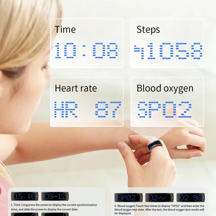 SR16 Display Screen Smart Ring Men Women Lightweight Call Reminder IP68 Waterproof Heart Rate Blood Oxygen Monitor Finger Ring