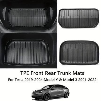 for Tesla Model 3 / Y Front Rear Trunk Mats Upgrade TPE Lower Trunk Storage Pad Protective Cover Cargo Liner Tray Anti Dirty Pad