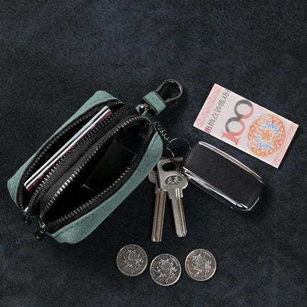 Fashion Single/Double Zipper Key Storage Bag Simple Elegant PU Leather Wallet Bag Large-Capacity Key Holder Organizer Case