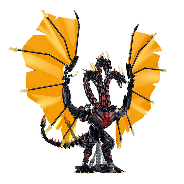 3975Pcs MOC Three-Headed Dragon Building Blocks Shadowed wing With Light Monster Assembly Ornament Adult Collection Desktop Toys
