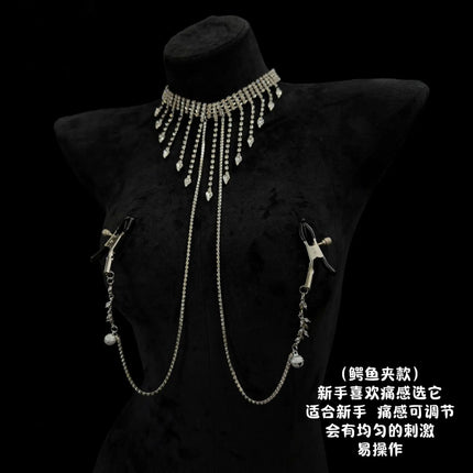 Fashion Fringe Sexy Nipple Clamps for Women with Rhinestone Bells Body Jewelry Collar Waist Chain Adult Product Breast Sextoy