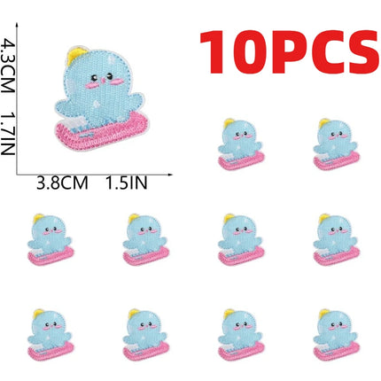 10PCS Bulk Small Fish Jellyfish Coral Embroidery Patches Cute Octopus Shell Seaweed Sticker For Ocean Bag Decoration Wholesale
