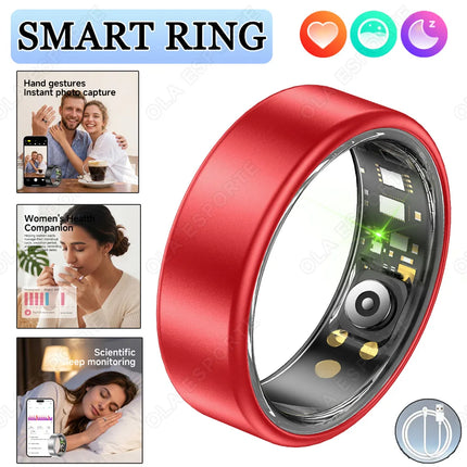 R09 Smart Ring Men Women with Charging Case,Heart Rate Blood Oxygen,Skin Temperature Monitor,5ATM Waterproof For Android iOS