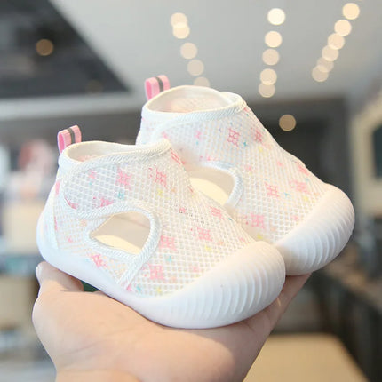 Breathable Knit Mesh Walking Shoes for Kids Spring Summer Soft Sole Anti-Collision Unisex Pastel Casual Sneakers Toddlers 1-3Y