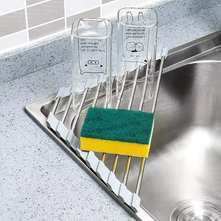 Roll Up Triangle Dish Drying Rack Foldable Stainless Steel Kitchen Sink Organizer Corner Sponge Rag Holder