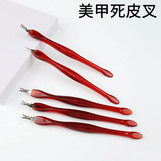 1Pcs Colors Dead Skin Remover Nail Art Fork Cuticle Remover Nipper Pusher Trimmer Stainless Steel Pedicure Nails Care Nail Tools