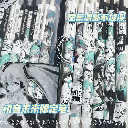 Anime Hatsune Miku 6Pcs/set Black Gel Pen 0.5 Lack Ink Signature Pen School Writing Supplies Stationery Children Festivalgift