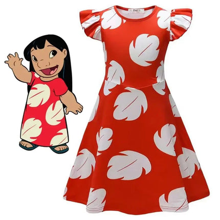 Stitch Cartoon Lilo Girls LILO Girls Skirt Flying Sleeve Dress Son Girl Casual Dresses Halloween Cosplay Skirt