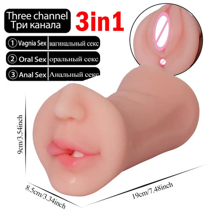3in1 Band teeth mouth vagina anal plug male masturbator cup deep throat silicone dildo moves masturbation pleasure toys for men