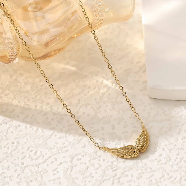 Stainless Steel Personalized Angel Double-hole Wing Pendant Necklace for Women, Jewelry Gift