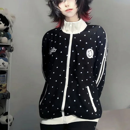 Cute Dot Sweet Sweatshirts Women Loose Cartoon Striped Kawaii Hoodies Japan Long Sleeve Stand Collar Preppy Style Outwear Tops