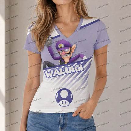 XS-5XL Kawaii Super Mario V Neck Women T-shirt Y2k Top 2026 New Streetwear Woman Clothes Harajuku Style Fashion Oversize Summer