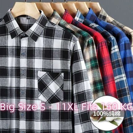 11XL Fits 160 KG Men's Flannel Shirts Long Sleeve Big and Tall 100 Cotton Men's Plaid Flannel Shirts Long Sleeve with Pockets