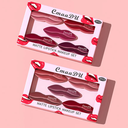 5pcs Matte Lipstick Makeup Set Super Smooth Texture Long Lasting Lipstick Kit High Pigment Sexy Lip Stick with Perfect Gift Box