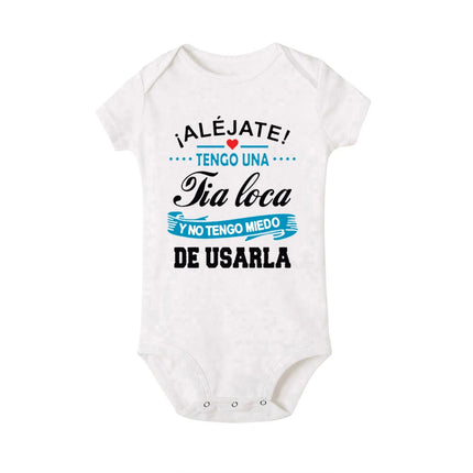 Stay Away I Have A Crazy Aunt I'm Not Afraid To Use Her Baby Romper Funny Infant Bodysuit Newborn Short Sleeve Jumpsuit Outfits