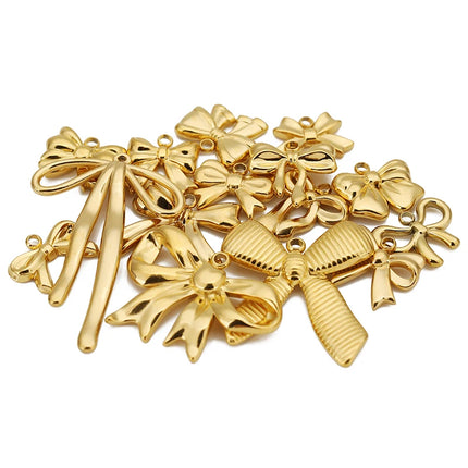 5pcs Stainless Steel Bow Knot Charms Waterproof Pvd Plated Gold Bow Pendants for DIY Earrings Bracelets Necklace Jewelry Making